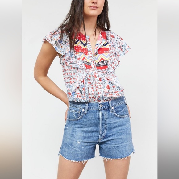 Anthropologie Let Me Be Mixed Print Bandana Top - Picture 2 of 14